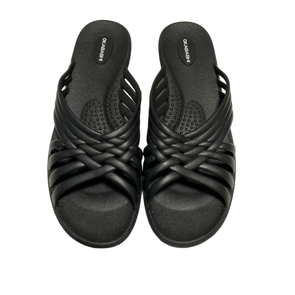 OKABASHI NWOT Women's Venice Black Slip On Sandal - Size Large‎ (9.5 - 10.5)